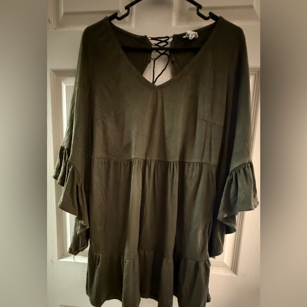 Elegant Olive Dress with Ruffle Details